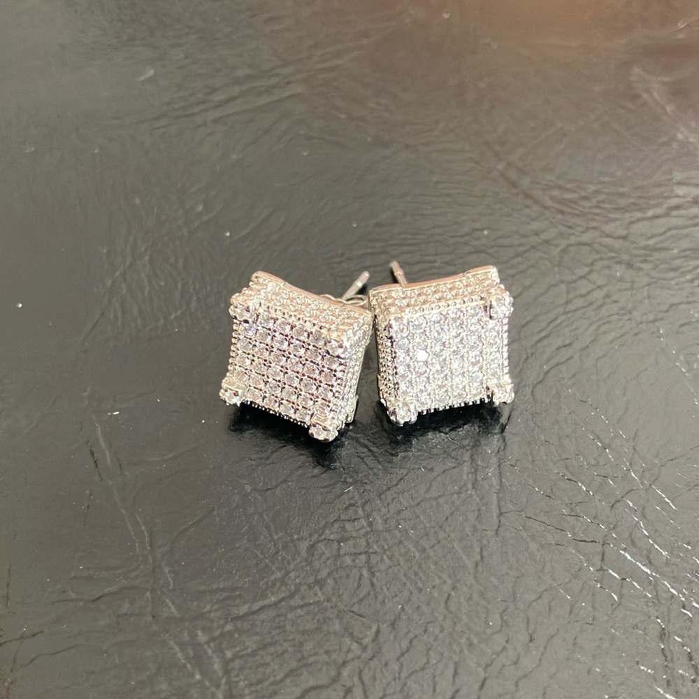 Men’s Earrings 925 Sterling Silver CZ - Picture 5 of 10